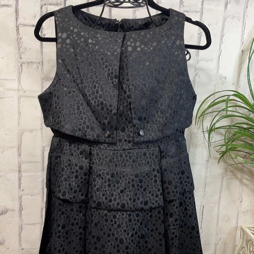 Tulle for Anthropologie Black Polka Dot Sleeveless Peplum Pleated Midi-Dress